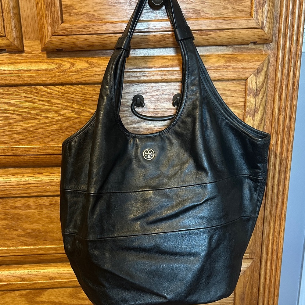 Tory Burch Black Leather Bucket Style Tote Bag